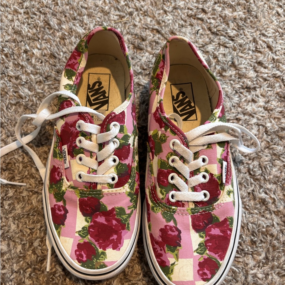 Vans Women's Pink and Green Floral Sneakers